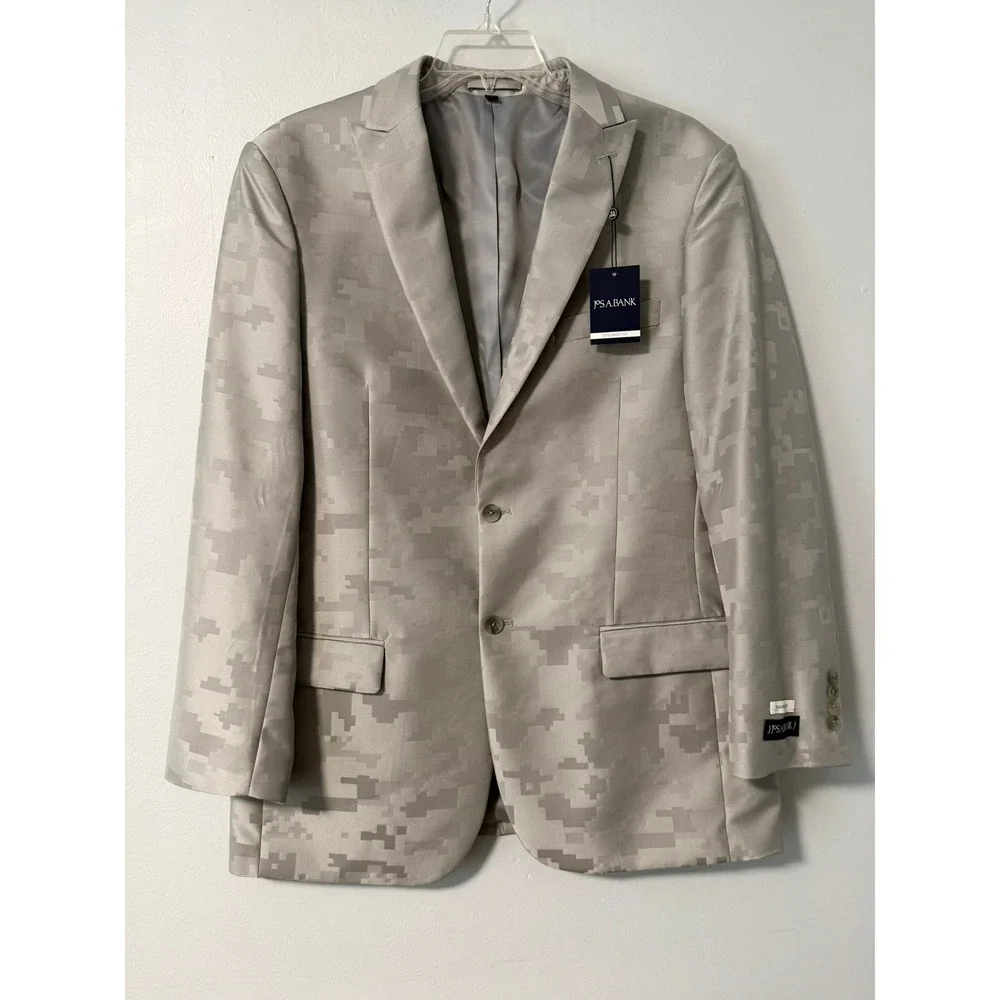 Jos A Bank Men 44L Tailored Fit Digital Camo Dinner Jacket Silver Grey Minecraft